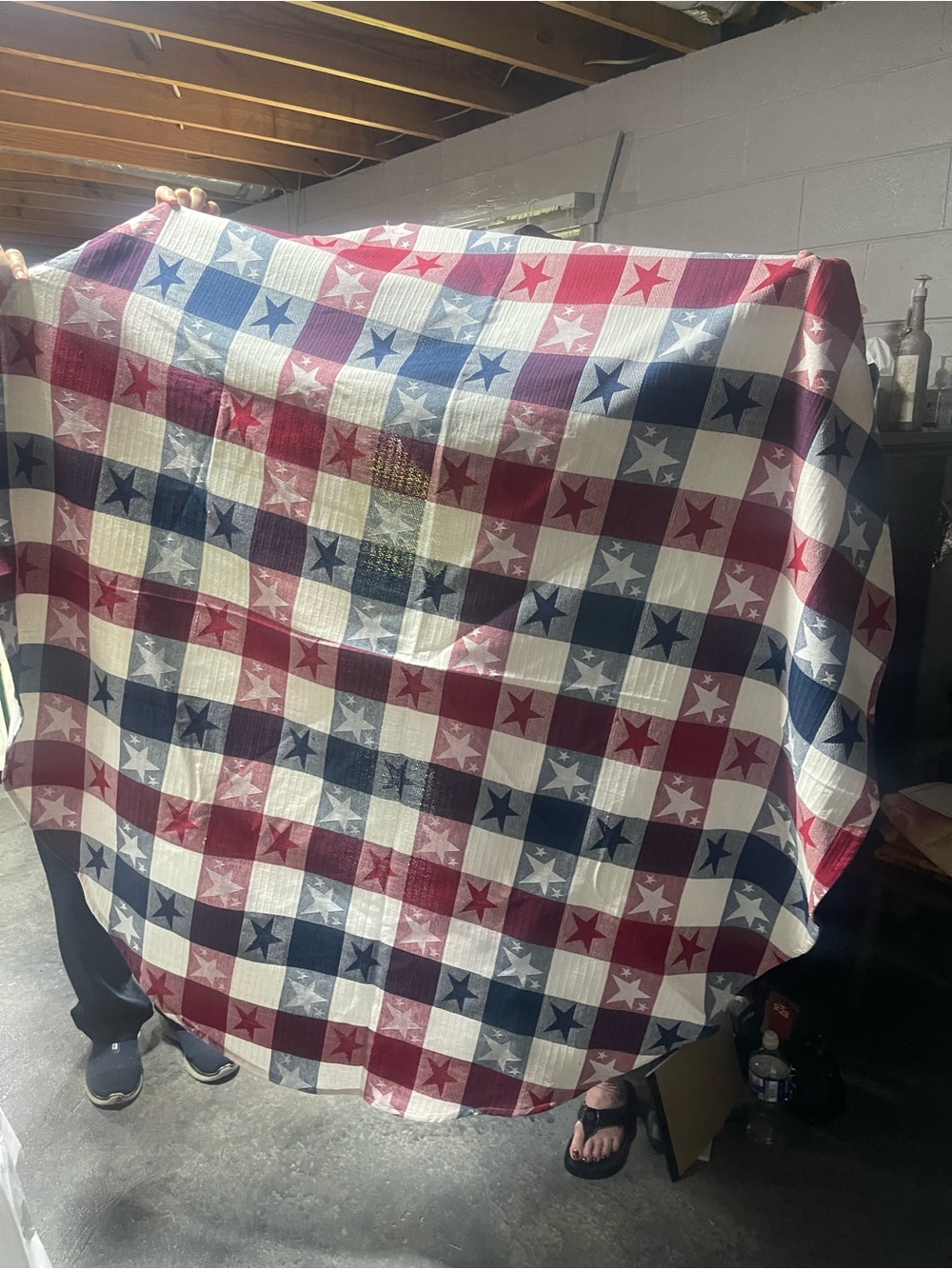 Patriotic Star Plaid Cotton Quilt - Red, Navy & White
